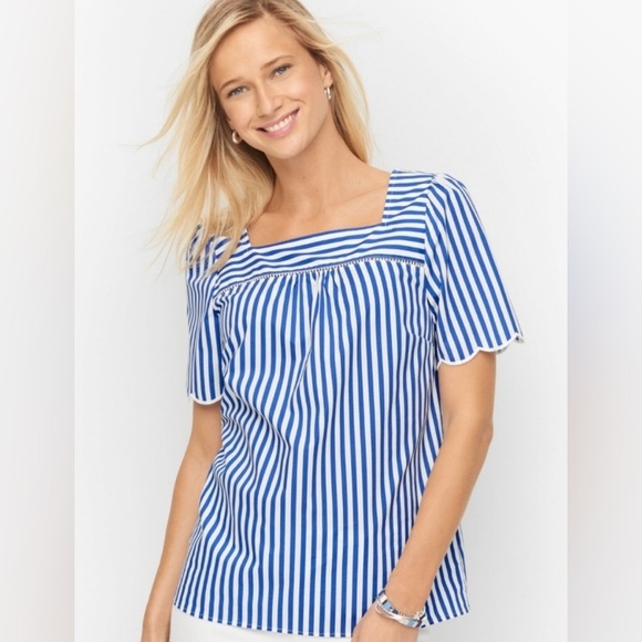 Talbots Tops - TALBOTS Sailboat Stripe Scalloped Square neck top - Medium Petite